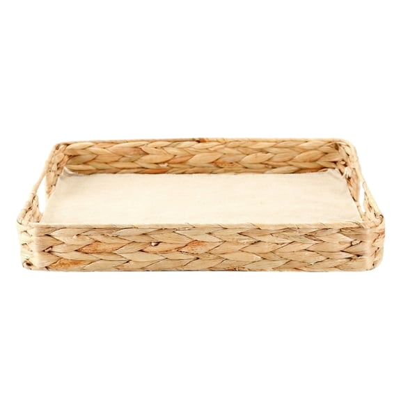 Lumifun Water Hyacinth Serving Tray with Handles 17.7 inches, Rectangular Wicker Serving Tray, Woven Serving Basket for Coffee Table, Kitchen, Living Room, Bathroom Organizing