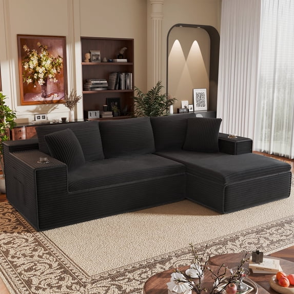 Vineego 110" L Shaped Modular Sectional Sofa 3 Seat Cloud Sectional Couch with Deep Seat Upholstered Boneless Couches for Living Room,Black