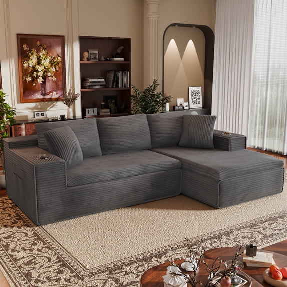 Vineego 110" L Shaped Modular Sectional Sofa 3 Seat Cloud Sectional Couch with Deep Seat Upholstered Boneless Couches for Living Room,Gray