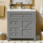 Lumihaven 30'' Bathroom Vanity with Resin Sink, Wood Bathroom Vanity Basin Cabinet with Storage Drawers & Shelves, Gray