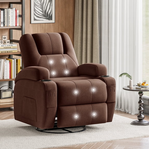 Lumihaven 360° Swivel Recliner Oversized Massage Rocking Chair Nursery Chair Power Living Room Furniture With Two Cup Holder,Brown