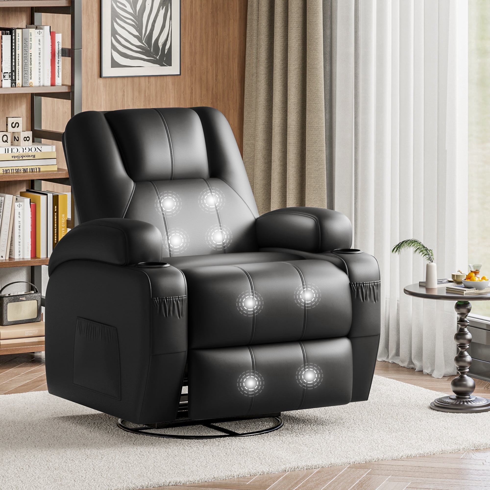 Vineego 360° Swivel Recliner Oversized Massage Rocking Chair Nursery Chair Power Living Room Furniture With Two Cup Holder,PU Black