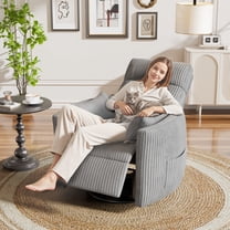 Lumihaven 360°Swivel Rocker Recliner Chair Armrest-Style Massage Recliner with Comfy High Back for Living Room,Corduroy Gray