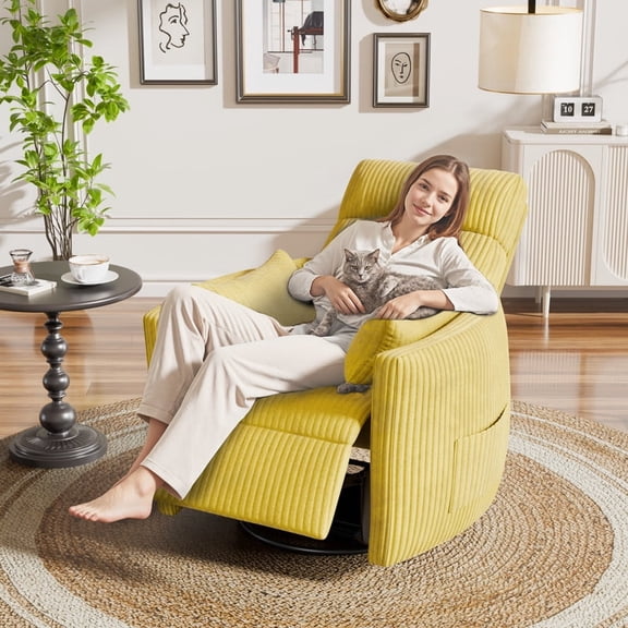 Vineego 360°Swivel Rocker Recliner Chair Armrest-Style Massage Recliner with Comfy High Back for Living Room,Corduroy Yellow