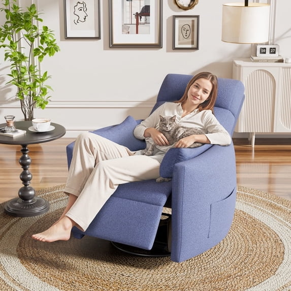 Vineego 360°Swivel Rocker Recliner Chair Armrest-Style Massage Recliner with Comfy High Back for Living Room,Loop Yarn Blue