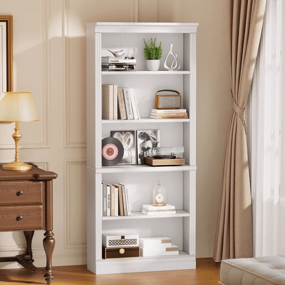 Vineego 5-Shelf Corner Bookcase - Sturdy White Storage for Home Office, Living Room