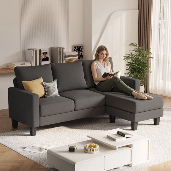 Vineego 70.8" L-Shaped Sectional Sofa with Ottoman Ergonomic Support Sofa Couch for Small Spaces Living Room, Apartment,Dark Gray
