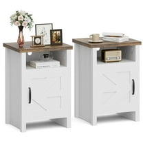 Lumihaven Farmhouse Nightstands Set of 2, Wood End Tables with Storage Shelves, Beside Tables for Bedroom Living Room, White