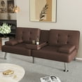 thumbnail image 1 of Lumihaven Futon Sofa Bed Folding Leather Modern Couch with 2 Cup Holders,Removable Armrests,Brown, 1 of 7