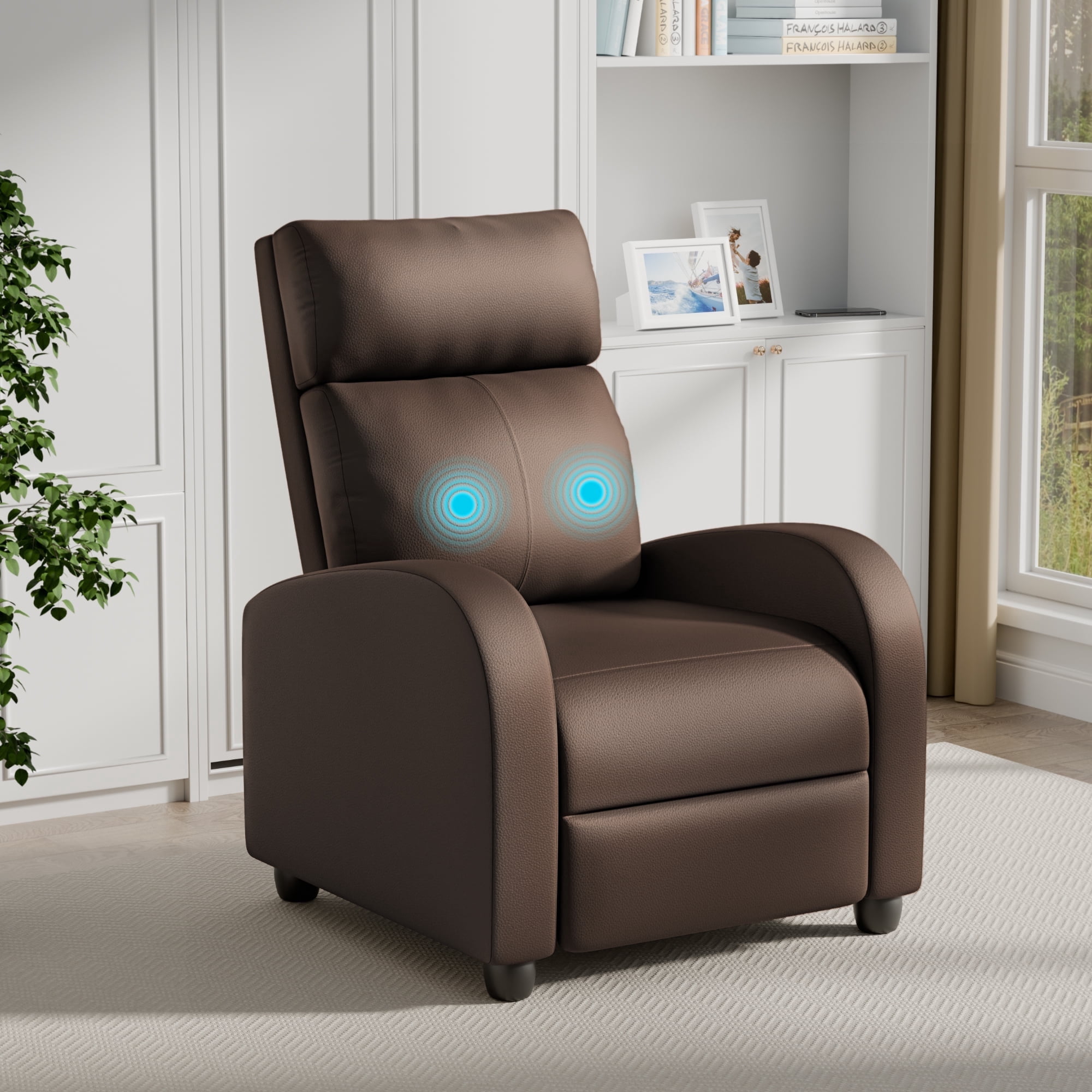 Vineego Massage Recliner Chair with Remote Control Single Sofa with PU Leather Space-Saving Design for Living Room & Bedroom