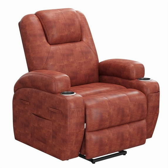 Lumihaven Power Lift Recliner Chair with Massage - Remote Control, Leathaire Fabric, Cup Holders for Elderly & Home Theater,Brown