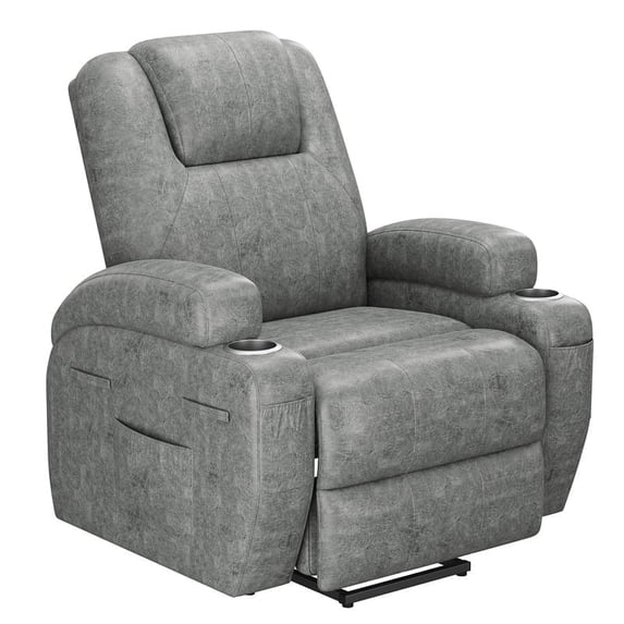 Vineego Power Lift Recliner Chair with Massage, Gray Leathaire Fabric, Remote Control, Cup Holders