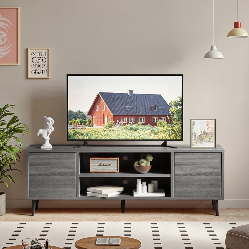 Vineego TV Stand for 65 Inch TVs, Gray Storage Cabinet with Drawers & Cord Management, Entertainment Center