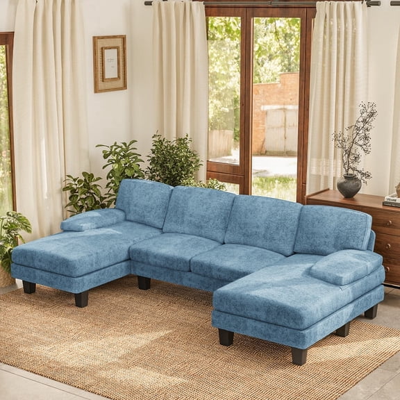 Lumihaven U-Shaped Sectional Sofa with Double Chaise 4-Seat Modular Sofa Couch for Living Room,Chenille Blue