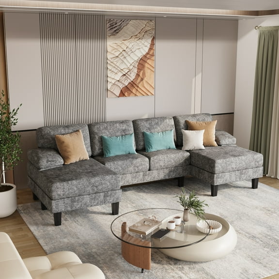 Lumihaven U-Shaped Sectional Sofa with Double Chaise 4-Seat Modular Sofa Couch for Living Room,Chenille Gray