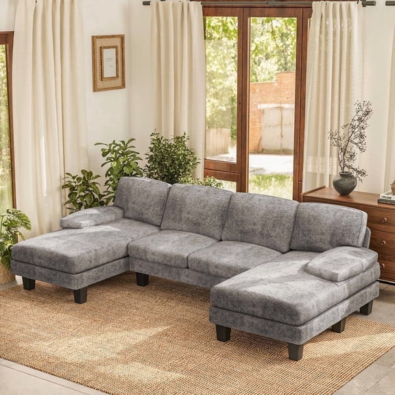 Lumihaven U-Shaped Sectional Sofa with Double Chaise 4-Seat Modular Sofa Couch for Living Room,Chenille Gray