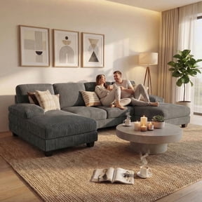Lumihaven 105" U-Shaped Sectional Sofa with Double Chaise 4-Seat Modular Sofa Couch for Living Room,Corduroy Gray