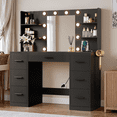 thumbnail image 1 of Vineego Vanity Desk with Adjustable Lighted Mirror, Vanity Table Set with Drawers & Storage Shelves, Makeup Vanity for Bedroom Dressing Room, Black, 1 of 7