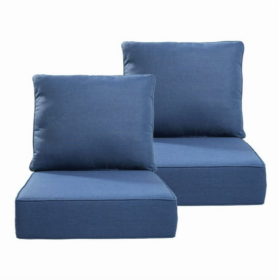 24" x 22" x 6" Outdoor Seat and Back Cushion, Pack of 2, Replacement Furniture Cushions Deep Seating for Patio Sofas Chairs, Blue