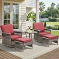 thumbnail image 1 of Lumiinofami 5 Piece Patio Furniture Set, Wicker Outdoor Patio Conversation Swivel Glider Rocker Chairs Set with Ottomans and Storage Side Table for Balcony Deck Garden, Red Cushions, 1 of 10