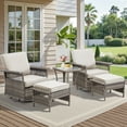 thumbnail image 1 of Lumiinofami 5 Piece Patio Furniture Set, Wicker Outdoor Patio Conversation Swivel Glider Rocker Chairs Set with Ottomans and Storage Side Table for Balcony Deck Garden, Beige Cushions, 1 of 10