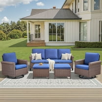 Lumiinofami 5 Piece Patio Furniture Sets, Wicker Conversation Sofa Swivel Rocking Chairs with Ottomans, Patio Sectional Sofa Set with Glider Rocker Chairs for Garden, Balcony and Porch, Navy