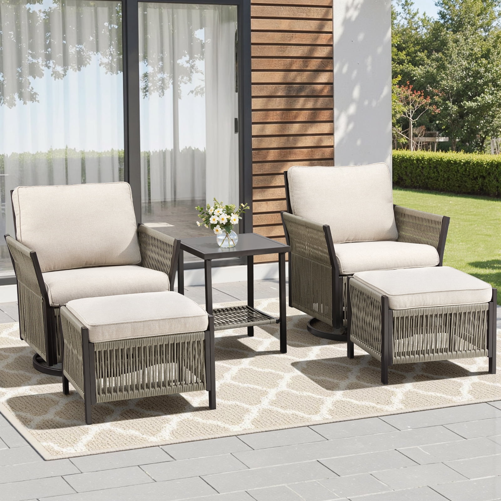 Lumiinofami 5 Piece Patio Outdoor Furniture Sets, Outdoor Wicker ... - Kids Outdoor Table Sets For Small Backyards