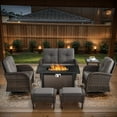 thumbnail image 1 of Lumiinofami 7 Piece Patio Furniture Set with 43" Fire Pit Table, Wicker Rattan Patio Sectional Conversation Glider Loveseat Swivel Rocking Chairs Outdoor Seating Furniture Set with Gray Cushion, 1 of 11
