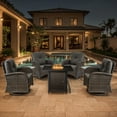 thumbnail image 1 of Lumiinofami 7 Piece Patio Fire Pit Sets, Outdoor Wicker Rattan Furniture Swivel Rocking Chairs and Side Tables Set with 30" Fire Pit Table for Backyard Porch Garden, Gray, 1 of 10