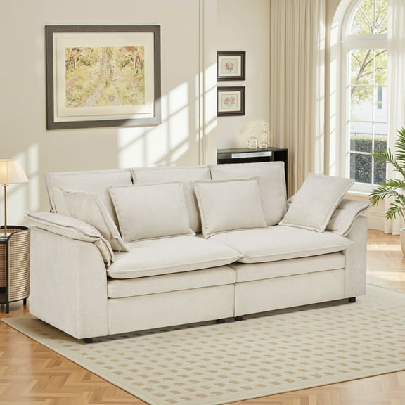 Lumiinofami 87" W Sectional Sofa, Chenille Modular Upholstered Deep Seat Sofa Couch, Beige
