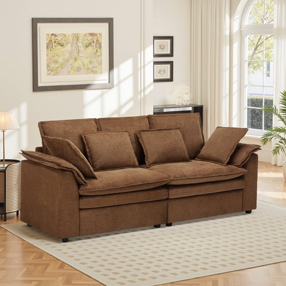 Lumiinofami 87" W Sectional Sofa, Chenille Modular Upholstered Deep Seat Sofa Couch, Brown