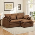 thumbnail image 1 of Lumiinofami 87" W Sectional Sofa with Ottoman, Chenille Modular Upholstered Deep Seat Chaise Sofa Couch, Brown, 1 of 7