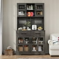 thumbnail image 1 of Lumiinofami Kitchen Pantry Cabinets, 71" Farmhouse Wooden Microwave Stand Hutch with Storage, Charging Station and Wine Racks, Oak Gray, 1 of 11