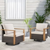 Lumiinofami Outdoor Wicker Rattan Swivel Rocking Chairs,Patio Rocker Gliders Set of 2, Beige Cushions
