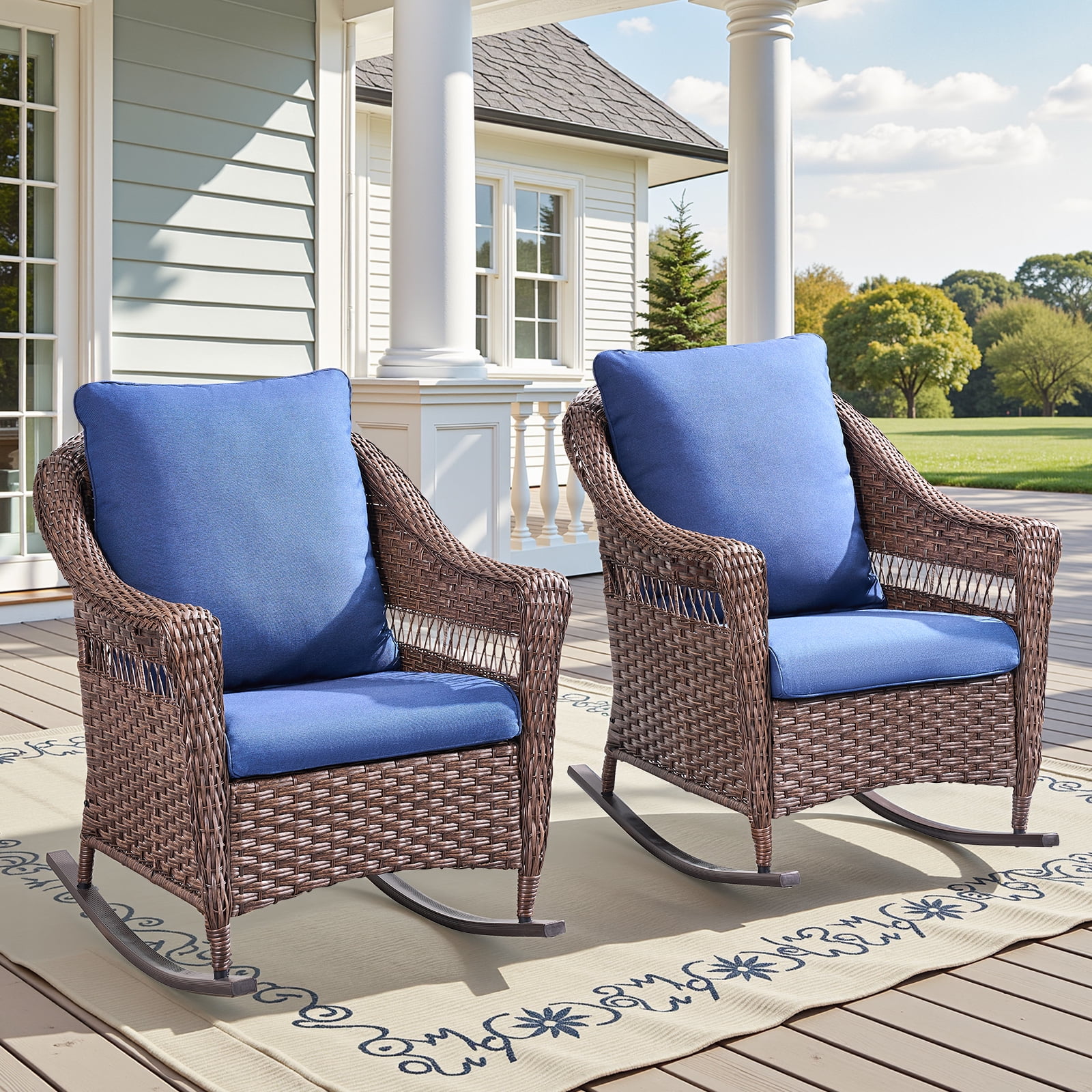 Lumiinofami Outdoor Wicker Rocking Chairs Set of 2, Patio Rattan ...
