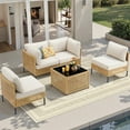 thumbnail image 1 of Lumiinofami Patio 5-Piece Wicker Sectional Furniture Sets, Boho Outdoor Conversation Sofa Sets with Beige Cushions and Coffee Table for Backyards Garden Balcony, 1 of 10