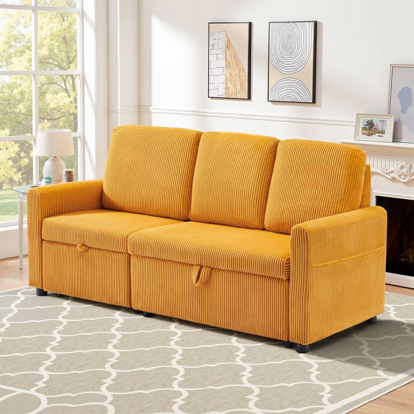 Lumiinofami Sectional Sleeper Sofa Bed, Corduroy Upholstered Sofa Couch ...