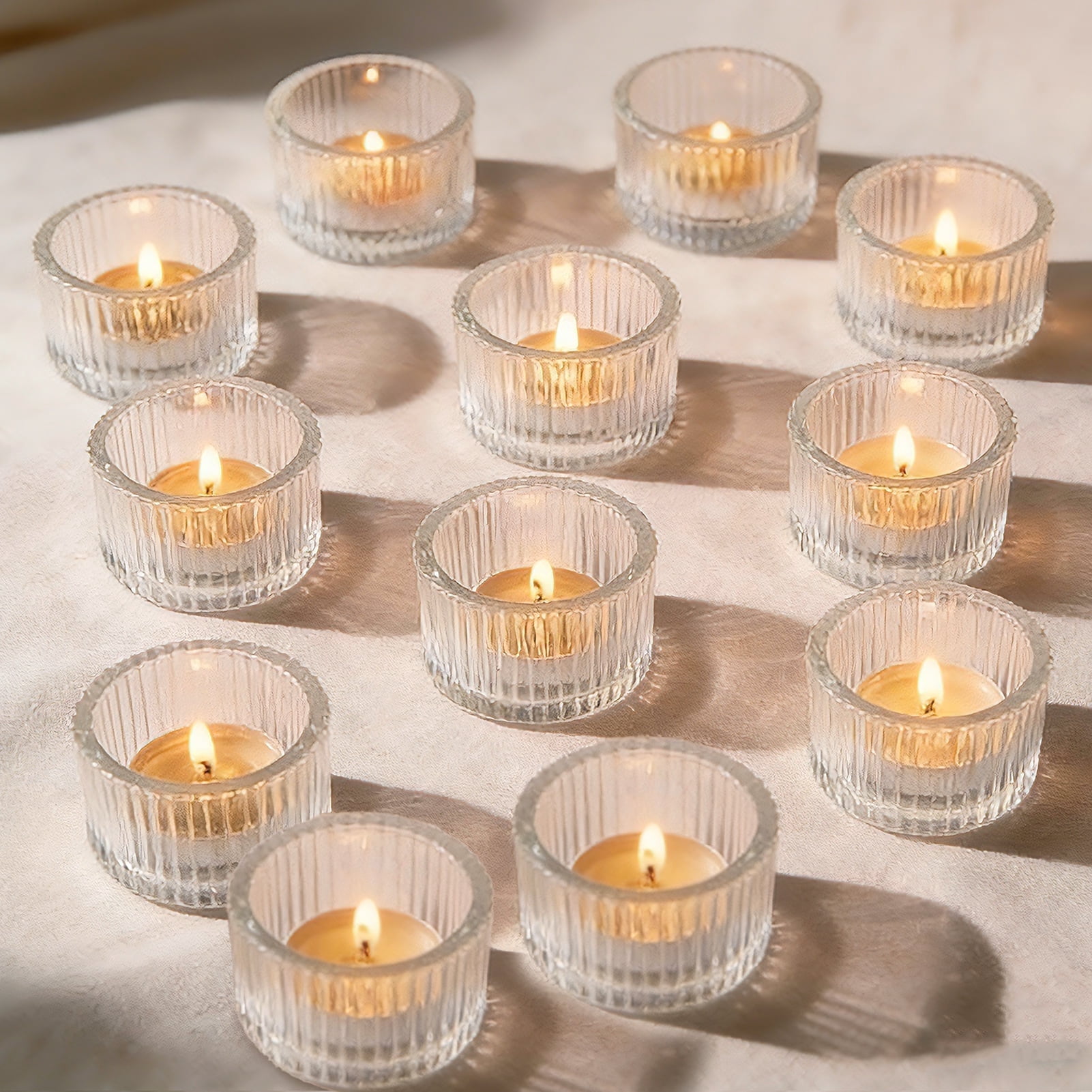 Lumikrypt 12Pcs Glass Tealight Candle Holder,Tea Candle Holders,Glass Votive Candle Holder for Table Centerpieces,Parties, Weddings and Home Deco,2.2 x 1.4 Inch