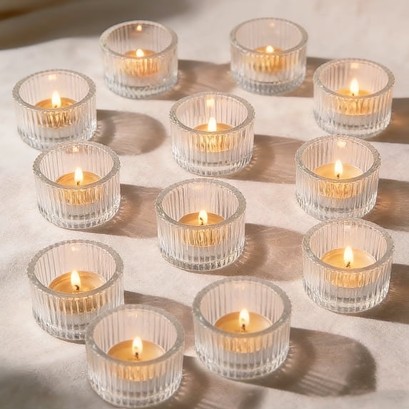 Lumikrypt 12Pcs Glass Tealight Candle Holder,Tea Candle Holders,Glass Votive Candle Holder for Table Centerpieces,Parties, Weddings and Home Deco,2.2 x 1.4 Inch