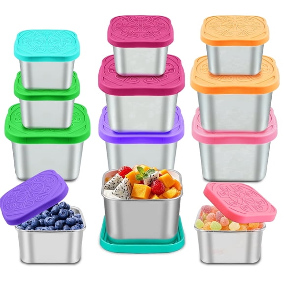 Lumikrypt 12 Pack (6oz & 2oz) Stainless Steel Snack Containers & Salad Dressing Containers To Go, BPA-Free, Leakproof Silicone Lids for Meal Prep