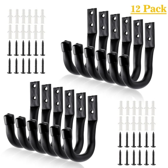 Lumikrypt 12Pack Garage Storage Hooks, Wall Mount J Utility Hooks, Heavy Duty Garage Storage Hooks for Hanging Ladders, Bike, Tools, Each Max Load 50lbs