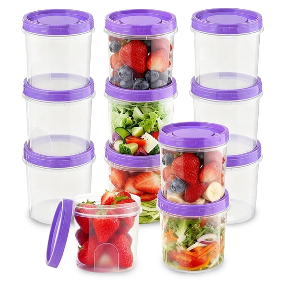 Lumikrypt 12Pack 24oz Freezer Storage Containers with Airtight Twist Top Lid, BPA-Free Reusable Plastic Soup Containers, Thickened & Leakproof, Microwave & Dishwasher Safe