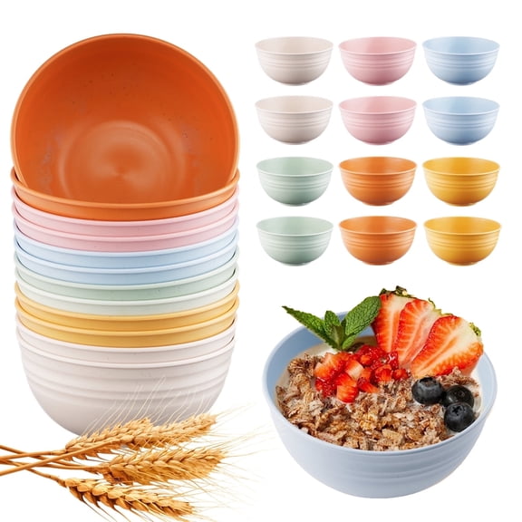 Lumikrypt 12Pcs 26oz Unbreakable Wheat Straw Bowls Set, Reusable Light Weight Cereal Bowls, Microwave & Dishwasher Safe Bowls for Kitchen, Salad, Soup, Multicolor