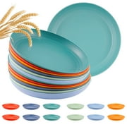 Lumikrypt 12Pcs Unbreakable Wheat Straw Plates, 10inch Reusable Plastic Deep Dinner Plates Set, Microwave and Dishwasher Safe Plate for Kitchen, Lightweight Plate for Dessert, 6 Colors