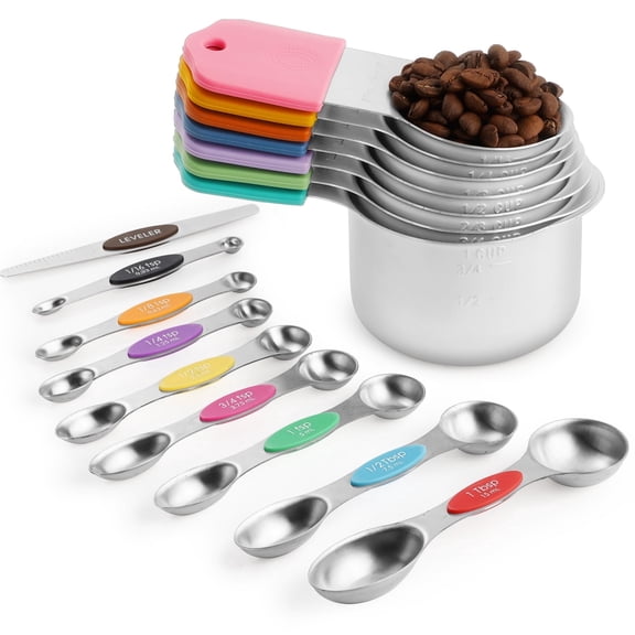 Lumikrypt 16 Piece Magnetic Measuring Cups and Spoons Set, Stainless Steel Nesting Metal Measuring Cups Set with Leveler for Dry and Liquid Ingredients, Kitchen Gadgets for Cooking & Baking