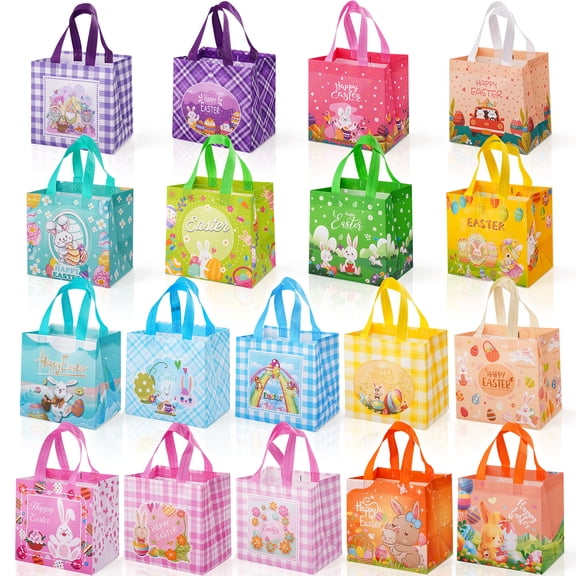 Lumikrypt 18 Pack Easter Bags with Handles, Large Easter Bags Reusable Non-Woven, Bunny Egg Gift Tote Bags with Handles for Easter Party Egg Hunts