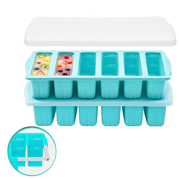 Lumikrypt 2 Pack 1/2 Cup Silicone Freezer Tray with Lid, Silicone Soup Freezer Mold with Stainless Steel Frame for Soup, Sauce & Broth, Meal Prep, BPA Free