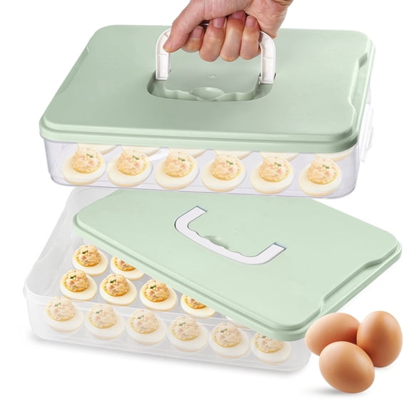 Lumikrypt 2 Pack Deviled Egg Containers with Lid, Deviled Egg Tray Carrier with Handle for 48 Eggs, Clear Storage Devil Egg Platter, Stackable Portable Egg Holder