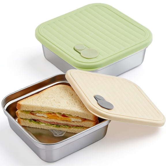 Lumikrypt 2 Pack Sandwich Containers, 20oz Stainless Steel Sandwich Box with Lids, Reusable Metal Meal Prep Lunch Boxes, BPA-Free, Food Storage Containers for Snacks & Fruits