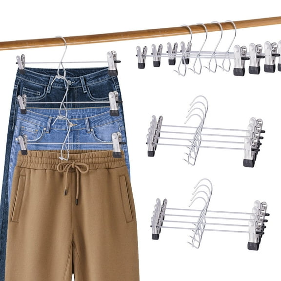 Lumikrypt 20Pack Metal Pants Skirt Hangers, Stackable Skirt Hangers Space Saving, Pants Hangers with Adjustable Clips, Non Slip Clothes Hangers for Shorts, Skirt, Jeans